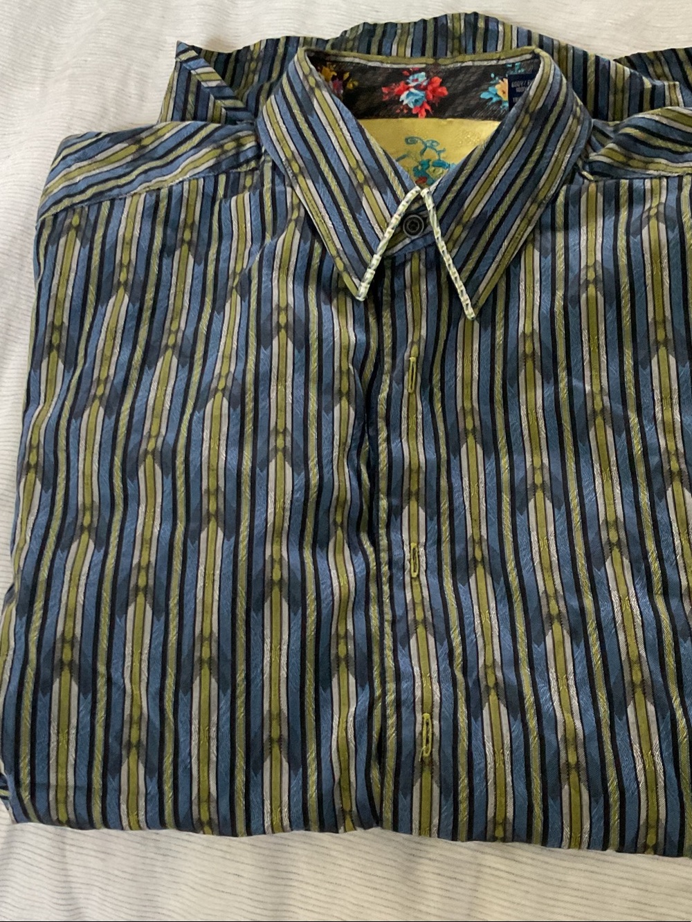 Robert Graham Blue and Olive Striped Button-Down Shirt